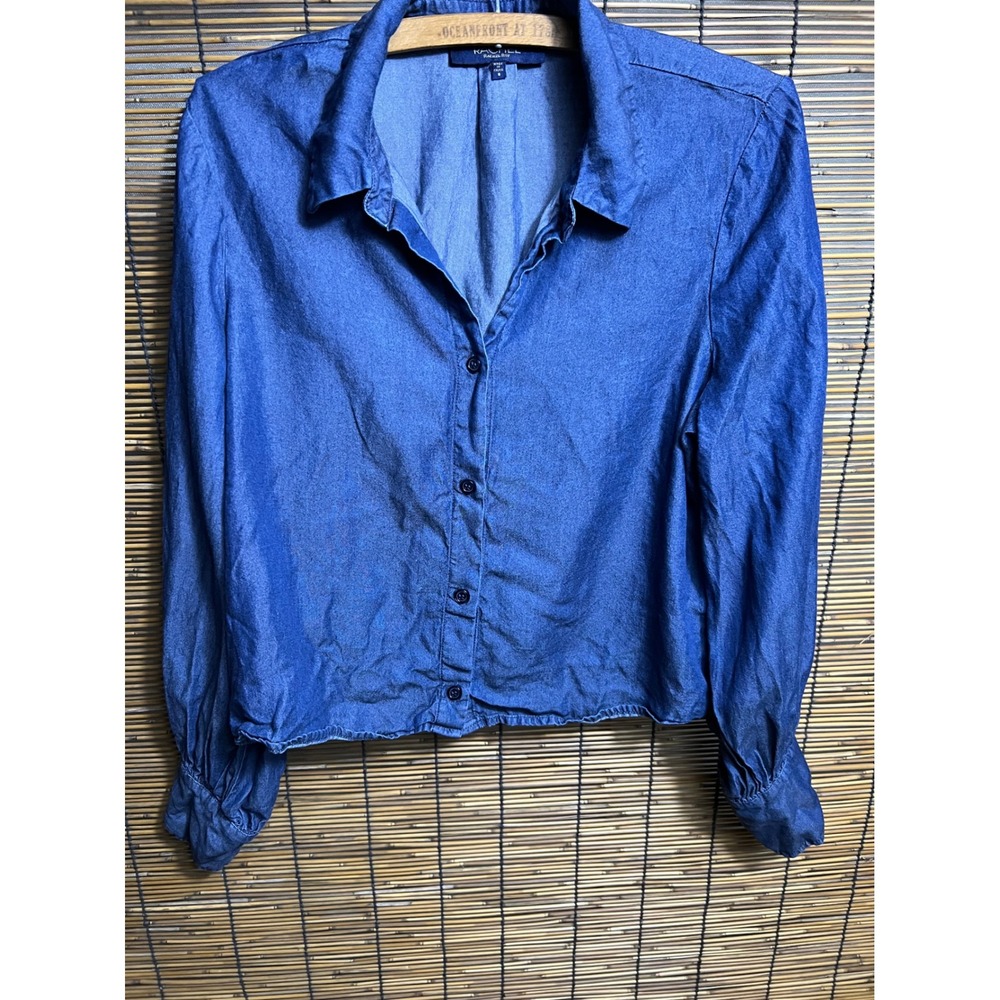 Rachel Rachel Roy Size S Button Down Top Blue Chambray Long Sleeve Shirt